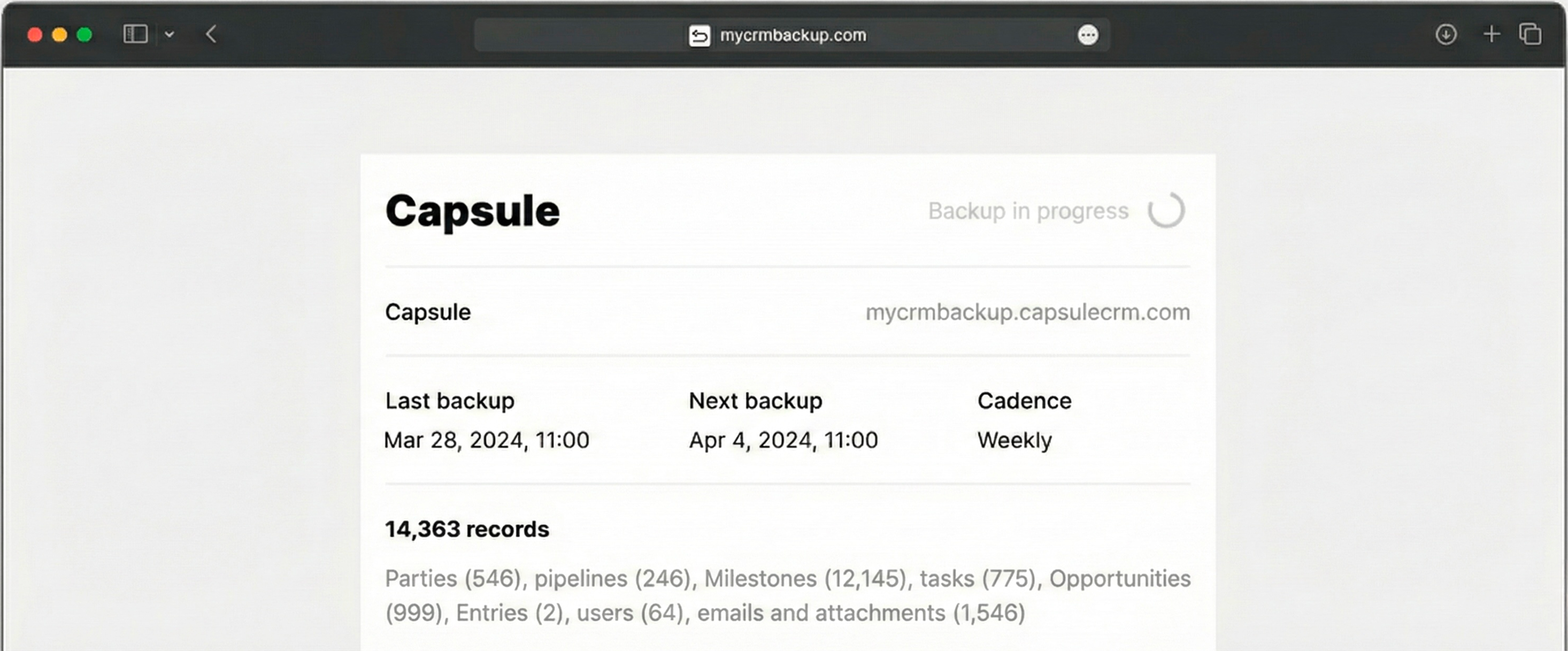 The dashboard depicted pipedrive backup